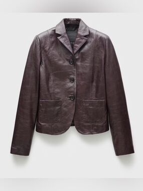 Mango Plum Leather button Blazer Jacket